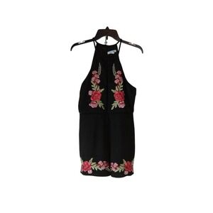 She + Sky Womens Romper Black Floral Halter Neck Sleeveless Back Zip Large